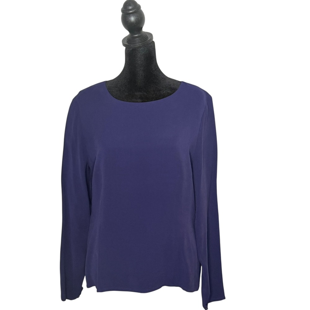 Carlisle Silk Blouse Womens 4 Purple Long Sleeve Top Shirt Office Quiet Luxury